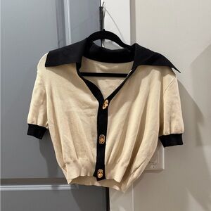 Stylish Cream and Black Button-Up Cardigan